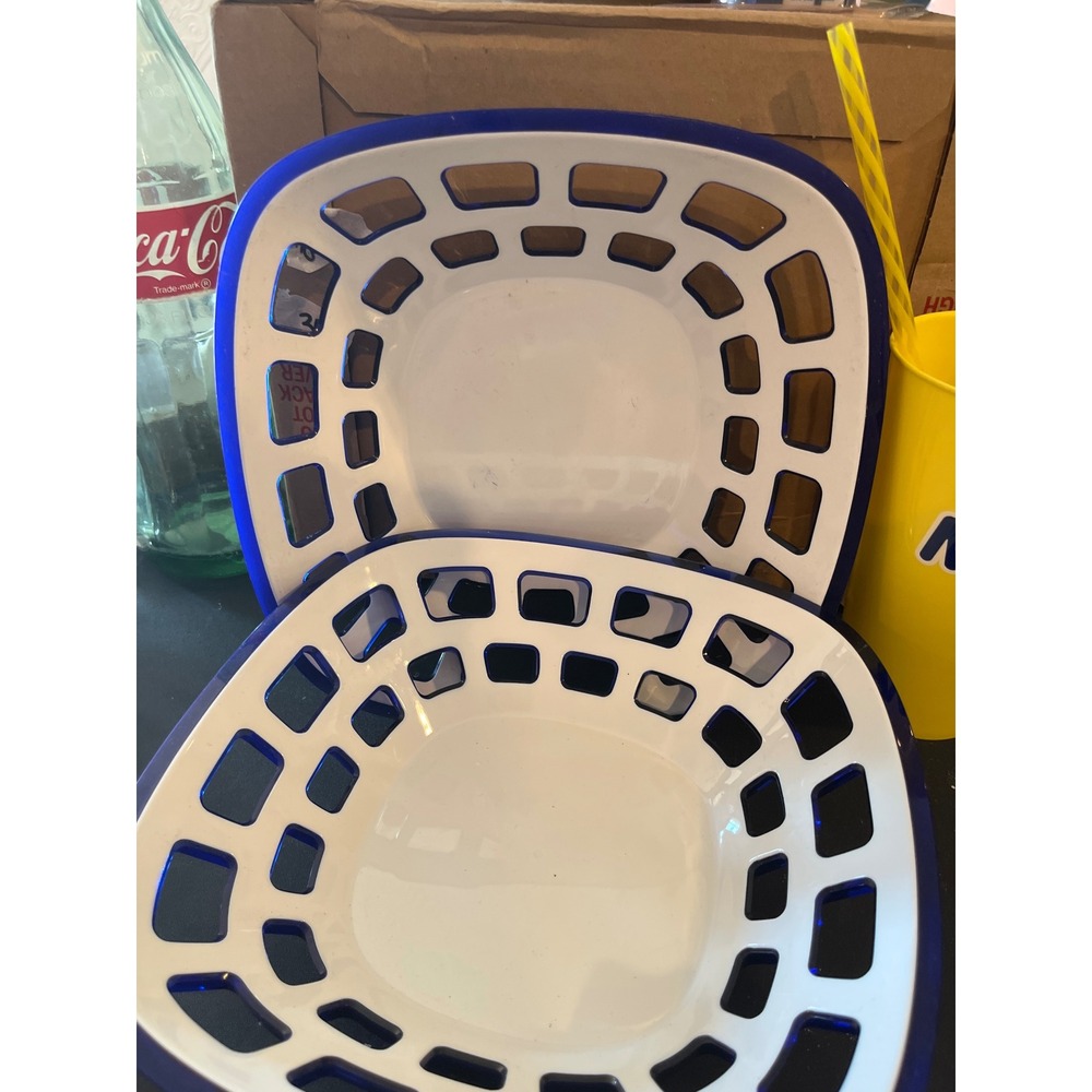 Guzzini Italy Cobalt Blue White Lattice Cutout Acrylic Serving Bowls Set of 2